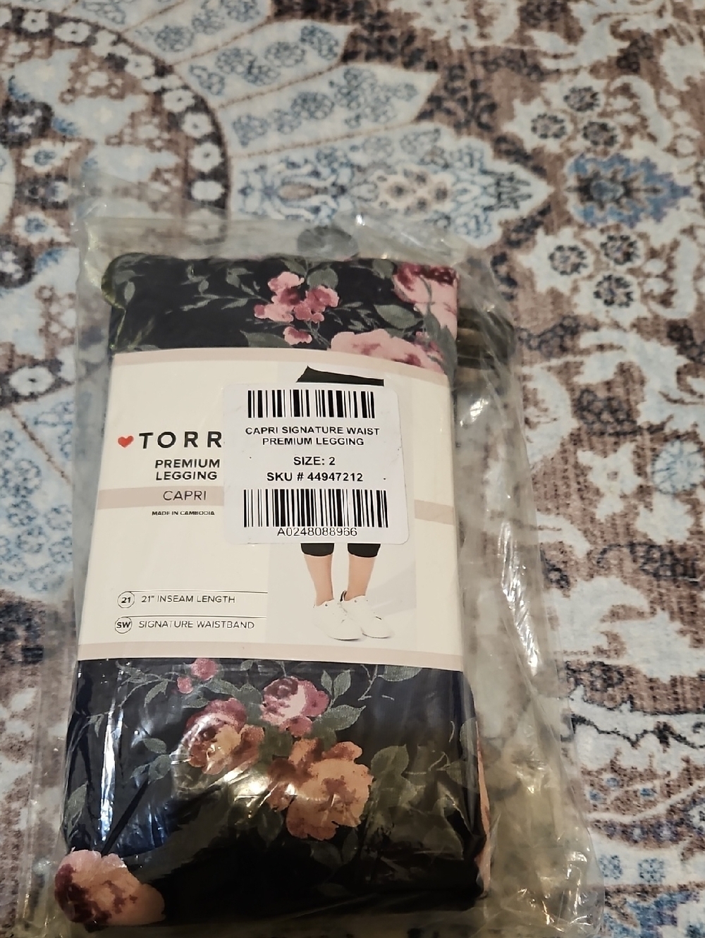 torrid Blue Capri Legging with Pink & Green Floral - Picture 3 of 6